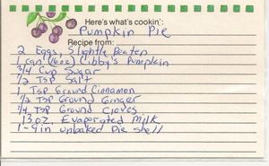 pumpkin pie recipe card